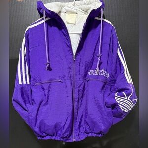 🛷VINTAGE adidas Purple 3 Stripe Crinkle Puff Zip up Jacket